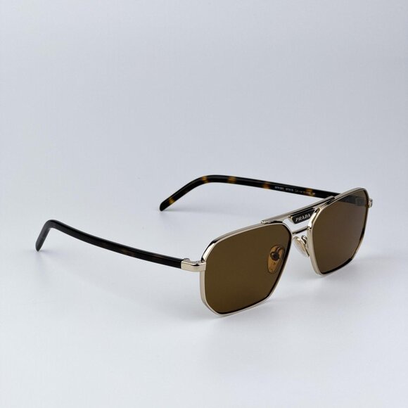 Prada PR58YS ZVN5Y1 Men BRAND NEW Sunglasses Gold Brown Polarized Pilot - Picture 5 of 11
